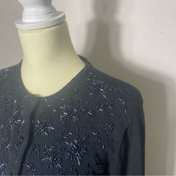 Vintage Kathie Lee Collection Black Beaded Knit Button Front Cardigan Size Small - Picture 14 of 16